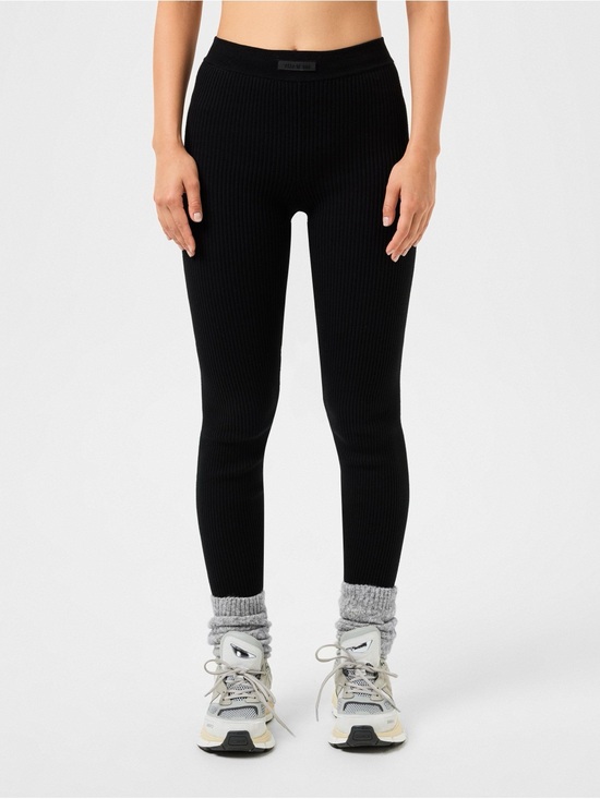 Fear of God Pants - Essentials Fear Of God Black Cotton-Blend Ribbed Knit Leggings